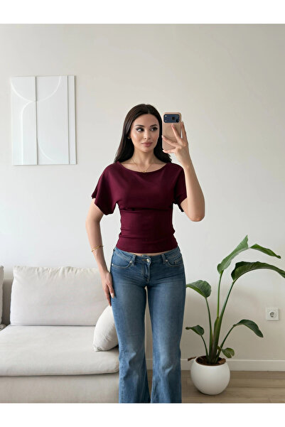 Zoom Butik OYS Yarasa Kol Bluz - BORDO