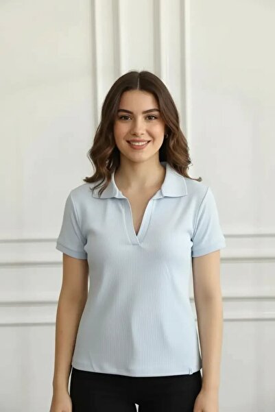 yb yağmur butik تي شيرت بياقة بولو وأكمام وياقة مطرزة