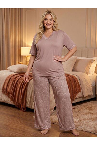 Lohussa New Season Women's Dusty Rose Summer V-Neck Special Design Short Slee...