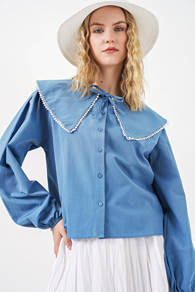 Merterium Women's Baby Collar Shirt 1496 - Indigo