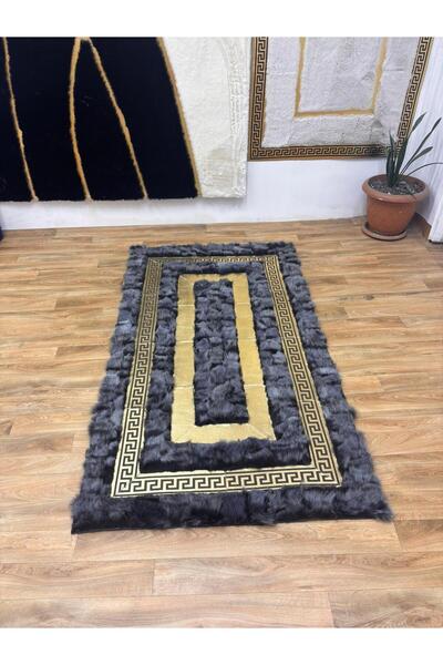 SANCAK DERİ HALI MODERN GOLD VARAKLI GRİ TOSKANA HALI
