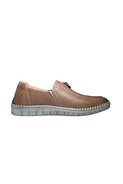 Burç Li̇nda Women's Genuine Leather Zippered Comfortable Daily Shoes Tan