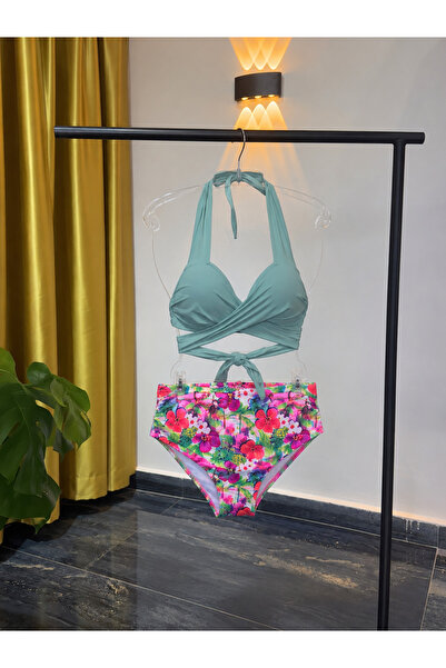 Maser Çiçek Desenli Yüksek Bel Bikini Takımı