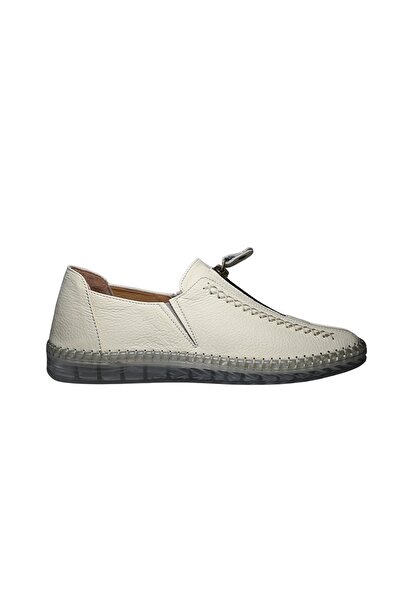 Burç Linda women's genuine leather zippered comfortable daily shoe beige
