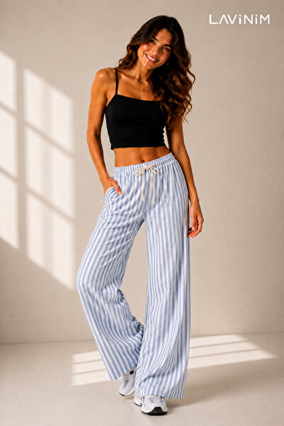 LAVİNİM Kadın Premium Doğal Keten Bol Paça Oversize Yazlık Pantolon