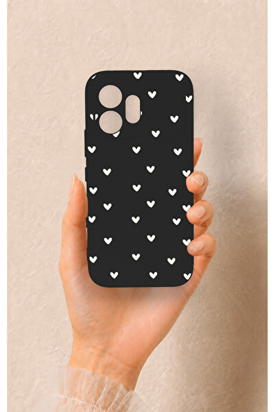 Vip Case Honor 600 Uyumlu Beyaz Mini Kalp Siyah Desenli Silikon Kılıf