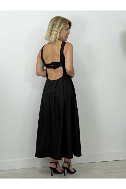 SİSTA MODA 657 Dress with Buttons on the Front, Low Back Detail, Belt Detail,...