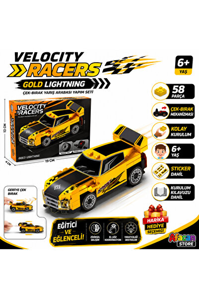 Velocity Racers Gold Lightning Çek Bırak Yarış Arabası Yapım Seti 58 Parça – ...