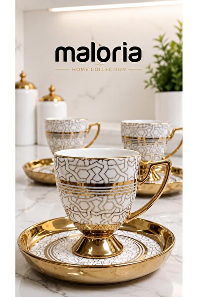 Maloria Luxury Porcelain Coffee Cup Set with Gold Detail |   6 People