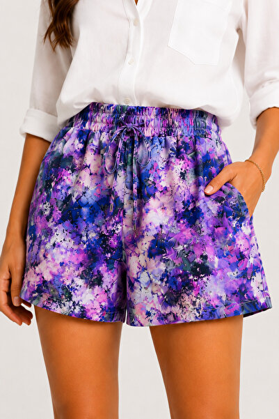 Emporya Purple Tie-Dye Patterned — Elastic Waist — Pockets — Summer Comfortab...