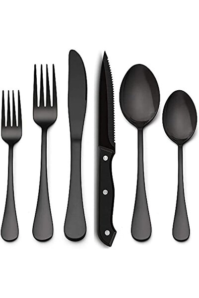 MIXDE 24-Piece Matte Black Silverware Set with Steak Knives for 4, Stainless ...