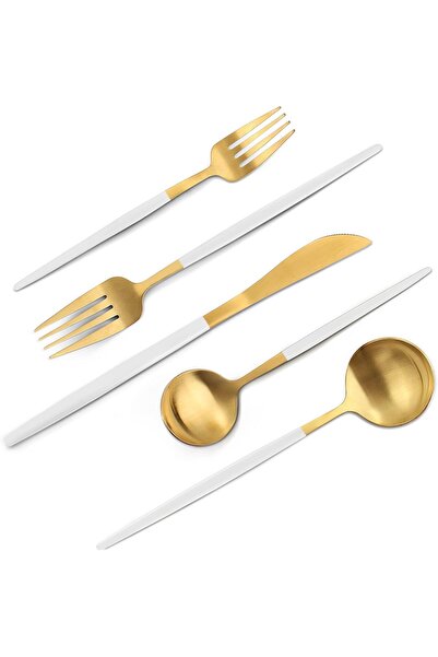 Generic VANVRO Matte White Gold Silverware Set, 20-Piece Stainless Steel Flat...