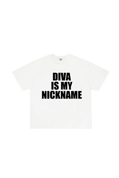 WHITE OF CREATIVE Diva Is My Nickname Yazılı Baskılı Tişört