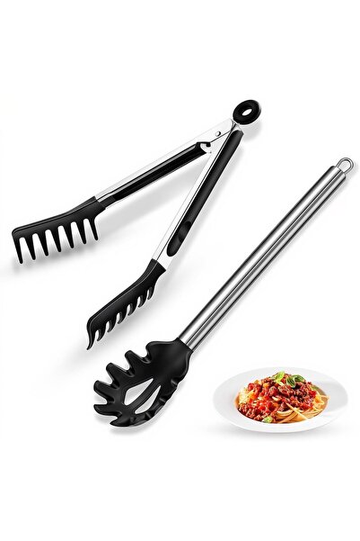 Generic Gmaro 2 Piece Spaghetti Spoon and Pasta Tong Set with Grip Teeth and ...