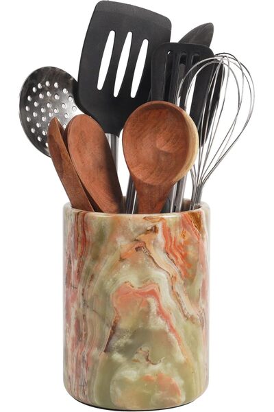 Radicaln Handmade Green Marble Utensil Holder 6.5 Inch Kitchen Countertop Org...