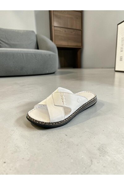 Mammamia D26Yt-1635 White Genuine Leather Full Orthopedic Women's Slippers