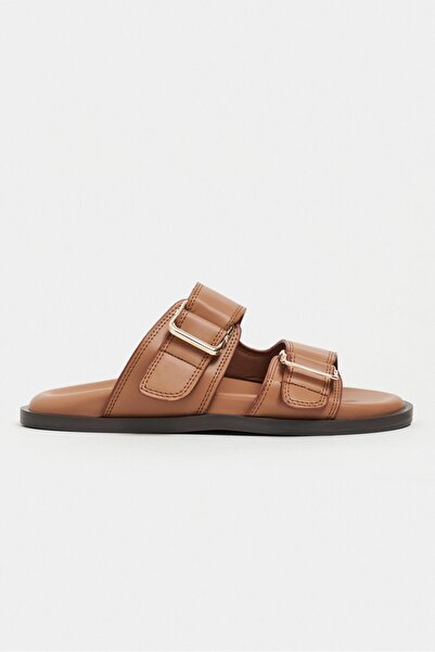 NİŞANTAŞI SHOES Larry Light Tan Matte Double Buckle Detail Flat Sole Women's ...