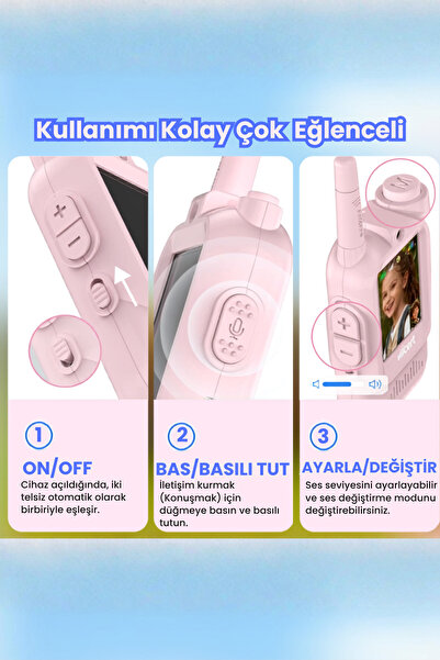 beboncool 3-12 Yaş Kız Erkek Çocuk Yüksek Çekim Mesafeli Görüntülü Sesli Konuşma Telsiz Walkie Talkie