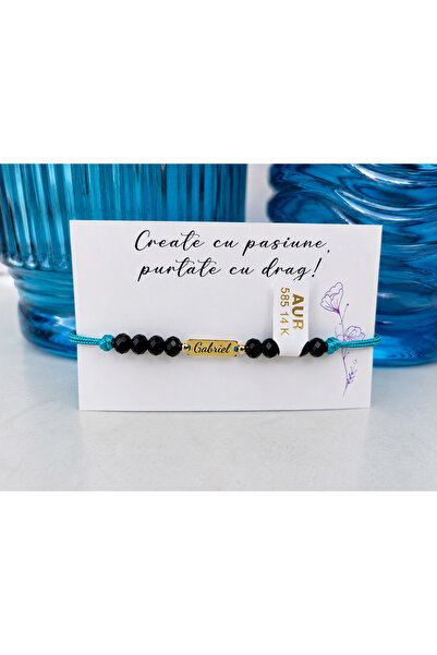 Handmade Brățară personalizată cu nume – Aur 14K și cristale negre