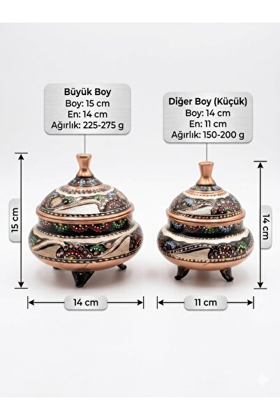 AURA COPPER Eski Usul El İşlemesi Keski Renkli Motifli Bakır Şekerlik ve Loku...