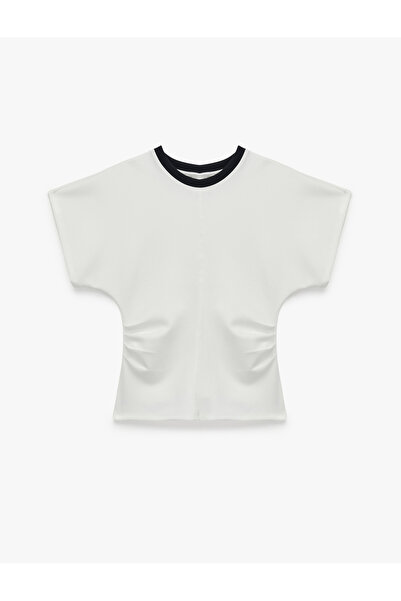 Koton Color Contrast Detailed Draped Short Sleeve Crew Neck T-Shirt