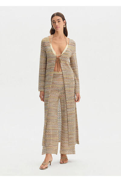 Knitss Beige Color Gradient Sparkling Knitwear Kaftan