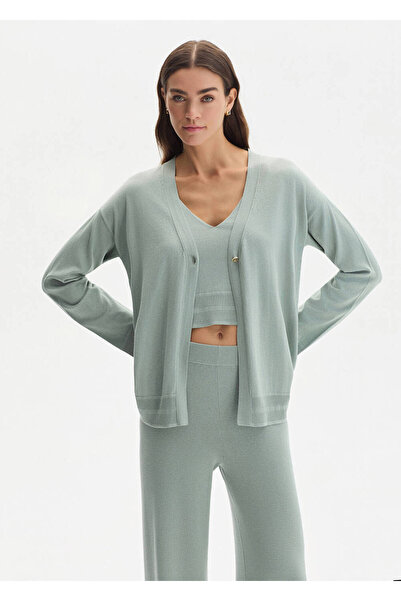 Knitss Cotton Silk Blend Clay Green Knitwear Cardigan