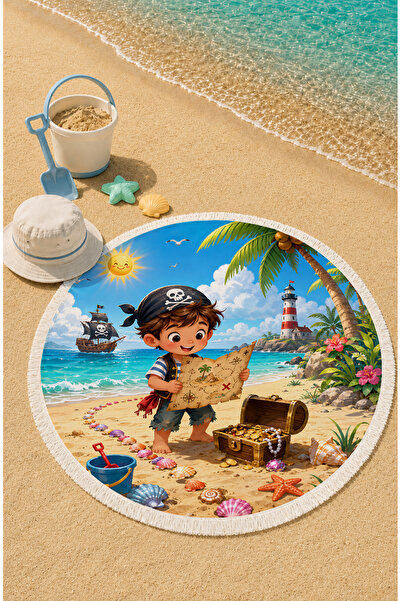 Evmila Piratska avantura, okrugli dečji peškir za plažu 150 cm, dečji peškir ...