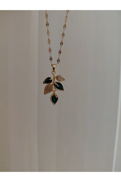 lavante butik kendini özel hisset Steel Women's Necklace with Zircon Stone Leaf Detail