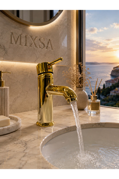 MİXSA Luxury Gold Premium Fixed Sink Faucet Brass Heavy Body Dual Water Inlet...