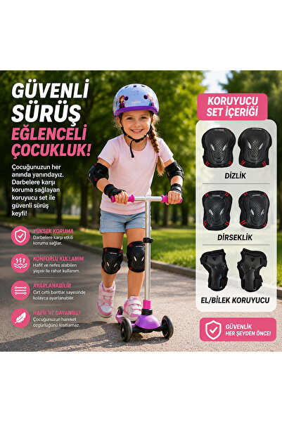 Cici Oyuncak Scooter Paten Bisiklet Kaskı + Dizlik Dirseklik Koruma Seti Kız ...