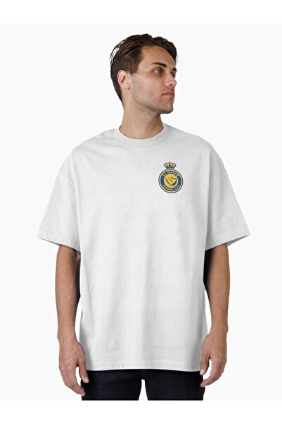 SAUDI Men’s Loose Oversized Black T-Shirt, Minimal Al Nassr FC Crest Logo Pri...