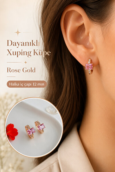 Sacce Scarves&Accessories Pink Baguette Stone Hoop Earrings Xuping Rose Gold ...
