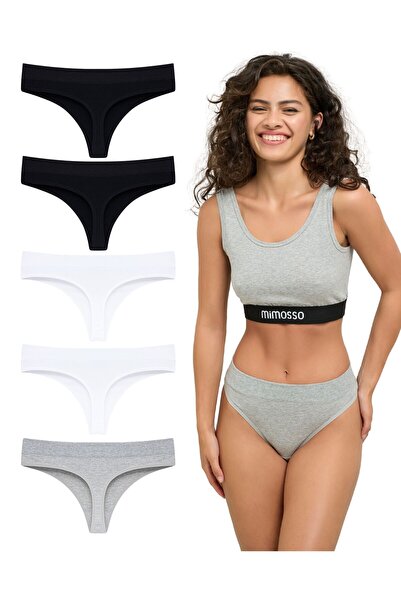 Mimosso Kadın Organik Pamuklu 5'li Yüksek Bel Comfort Tanga