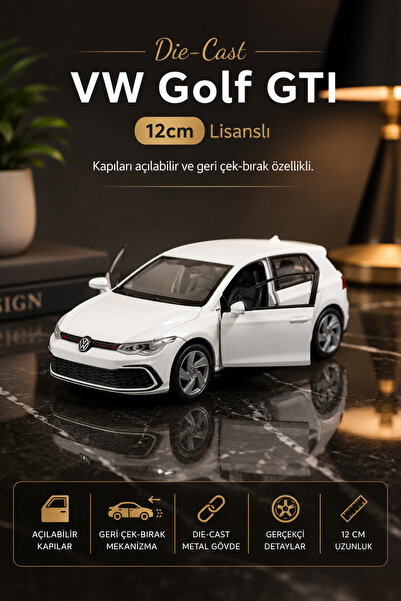 craftivio Volkswagen Golf GTI Beyaz 12 cm Metal Çek Bırak Model Araba Die-Cast