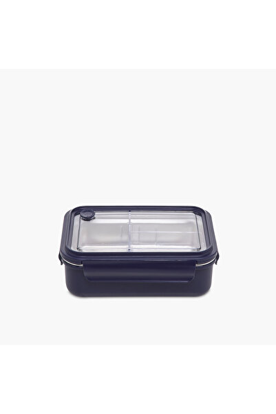 Lifestyle Solid Sectioned Lunch Box with Clip Lock Closure and Fork
