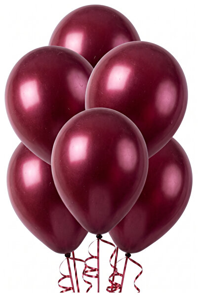 Parti Zamanı 20 adet Metalik Bordo Balon 12 İnç Parlak Metalik Balon Seti (Dü...
