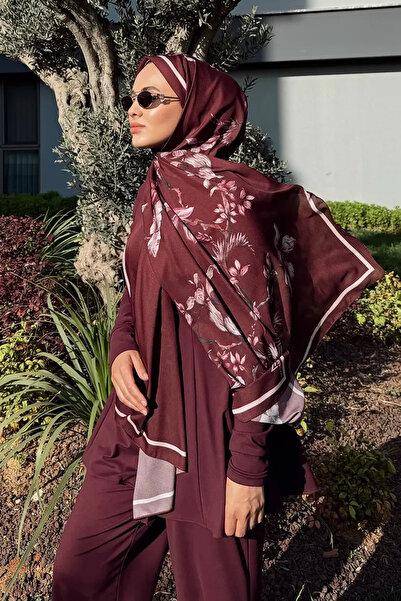 Madame Polo Sage Pattern Italian Silk Shawl - Burgundy