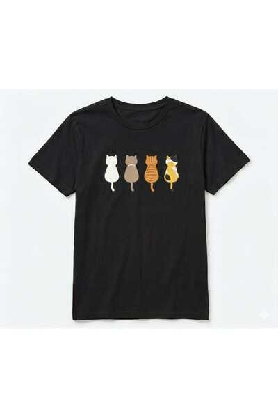 KOZİA OUTDOORS Women's Men's Unisex 4 Cute Cats Printed Crew Neck T-Shirt