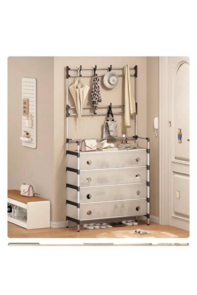 OEM Cuier Cu Pantofar Metalic, 4 Niveluri, 8 Carlige Duble, Suport Haine Si I...