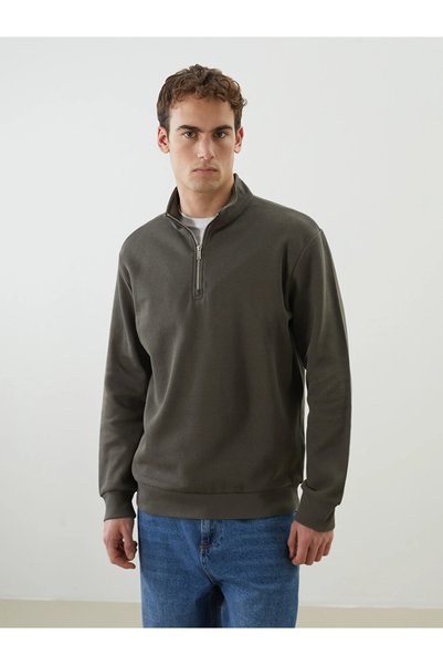 LC Waikiki Khaki Stand Collar Men's Sweatshirt