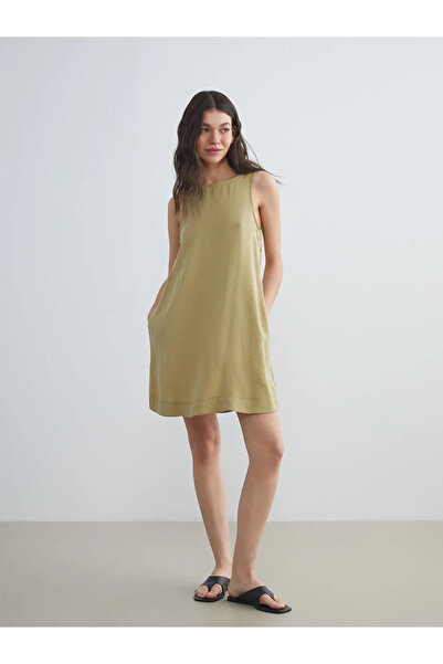 LC Waikiki Khaki V-Neck Modal Blend Dress