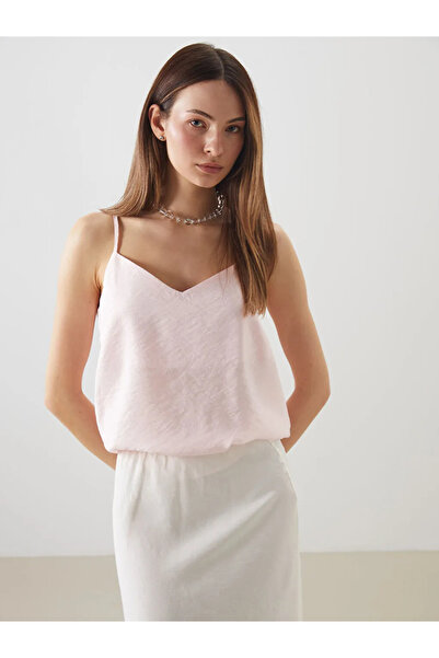 LC Waikiki Pink V-Neck Modal Blended String Strap Blouse
