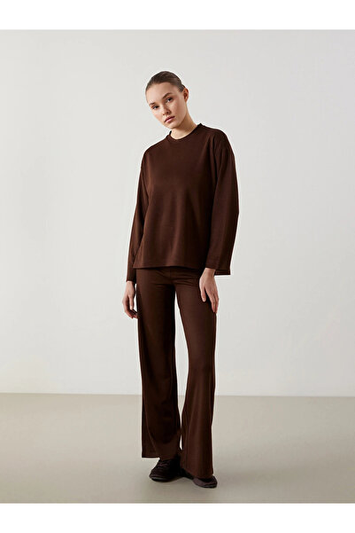 LC Waikiki Brown Wide Leg Women's Sweatpants with Elastic Waist
