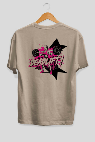 Ankhises Deadlift 2 Oversize Back Printed Beige T-Shirt 100% Cotton Streetwea...
