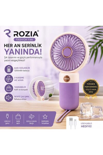 ROZIA USB Şarjlı Mini El Vantilatörü Taşınabilir Masaüstü Fan 3 Kademeli Sess...
