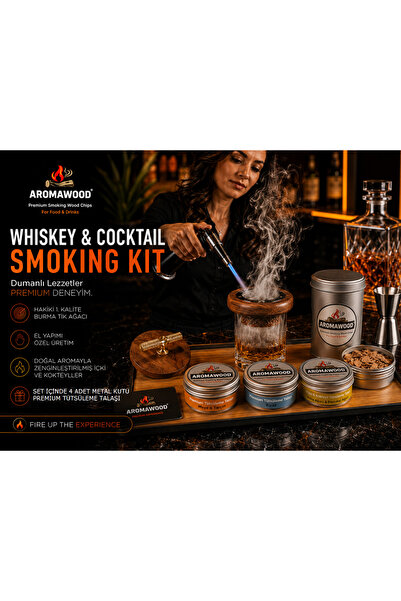 Aromawood Viski ve Kokteyl Tütsüleme Seti Tik Ağacı Artisan Aroma Verme Kiti