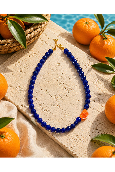 Helen Atelier Mandalina Murano Cam Charm Koyu Mavi Boncuklu Kolye