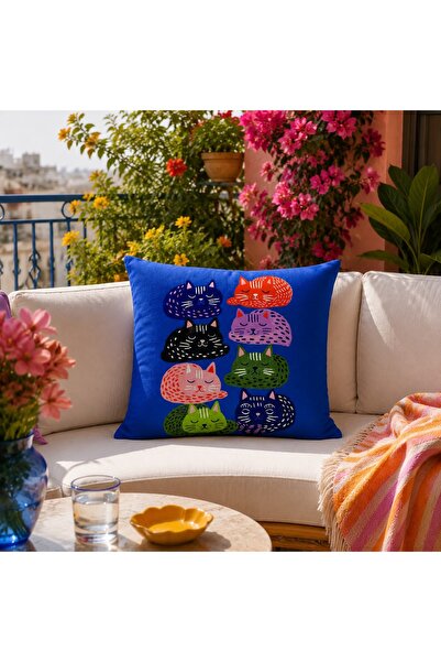 Piloji Cat Themed Decorative Throw Pillow Cover 43X43 cm Modern Living Room a...