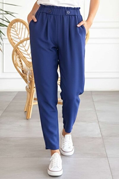 yb yağmur butik Elastic Waist Crepe Trousers